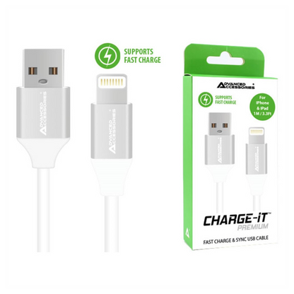 AA CHARGE-IT Premium 8 Pin Cables Supports Fast Charge & Sync for Apple Lightning devices - 1 Metre - White