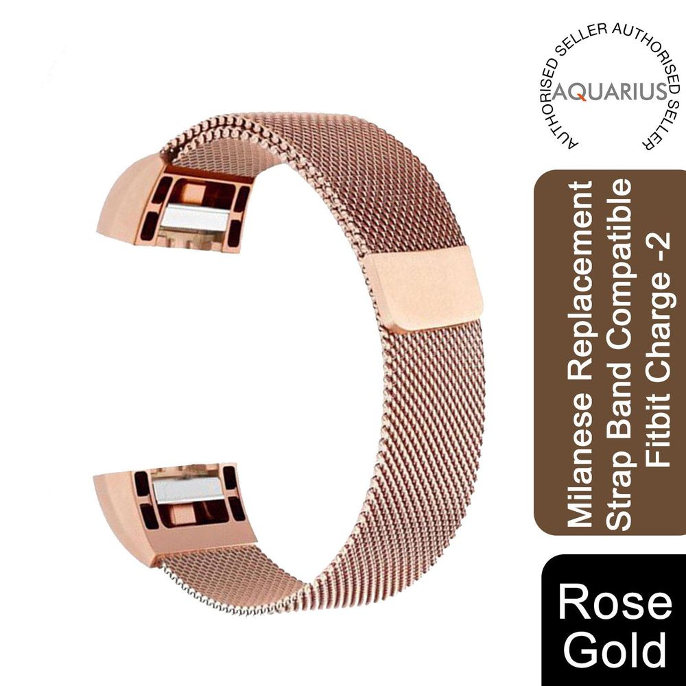 Aquarius Milanese Replacement Strap Band Compatible w/ Fitbit Charge2, Rose Gold