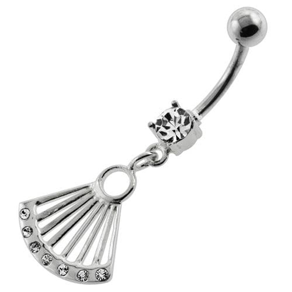 Dangling Jeweled Japanese Hand Fan Belly Button Ring