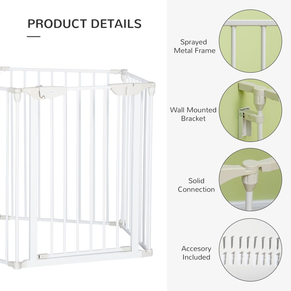 Pet Gate 5-Panel Dog Playpen for Indoor Stair Barrier W/ Walk Through Door White