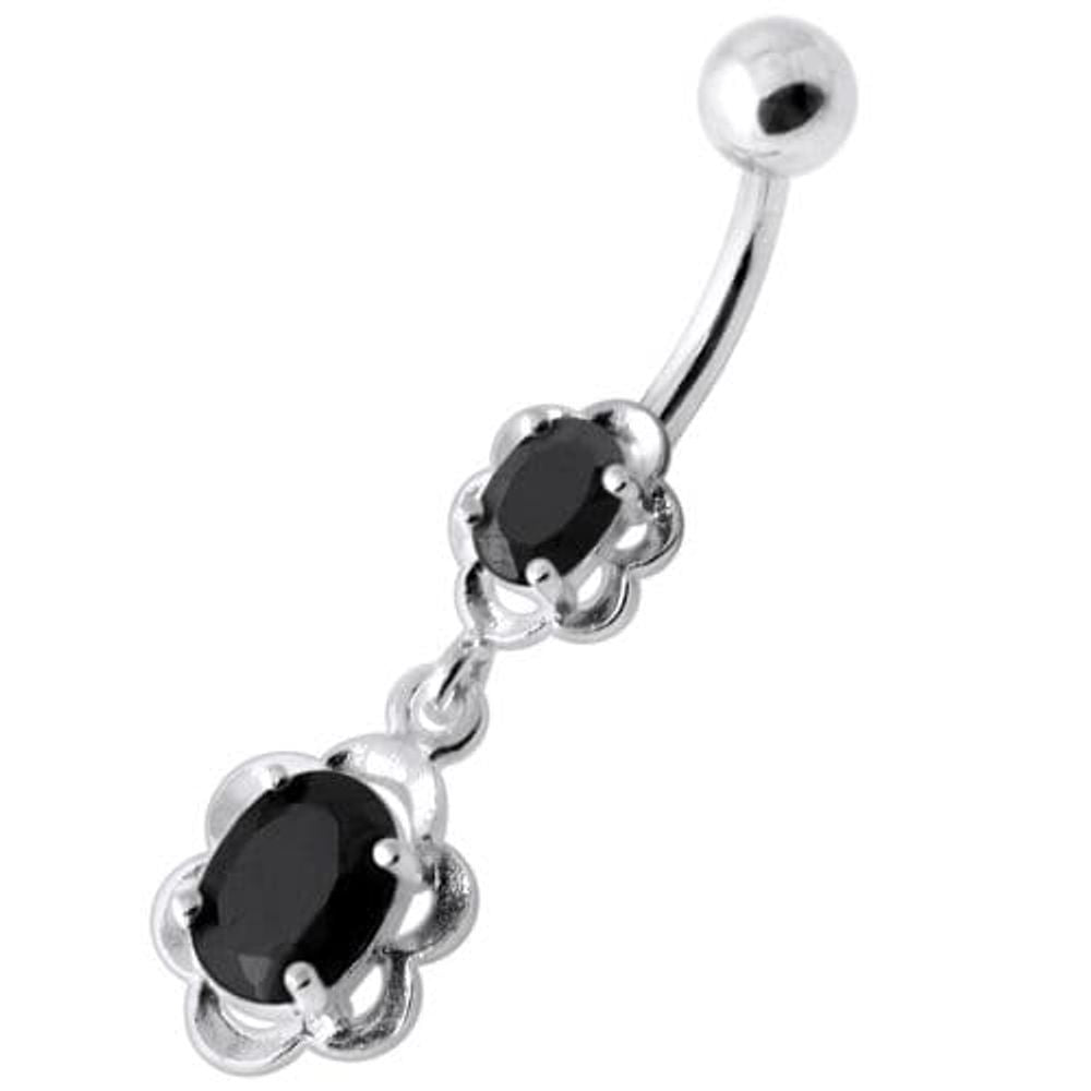 Dangling Single Jeweled Flower Navel Belly Bar