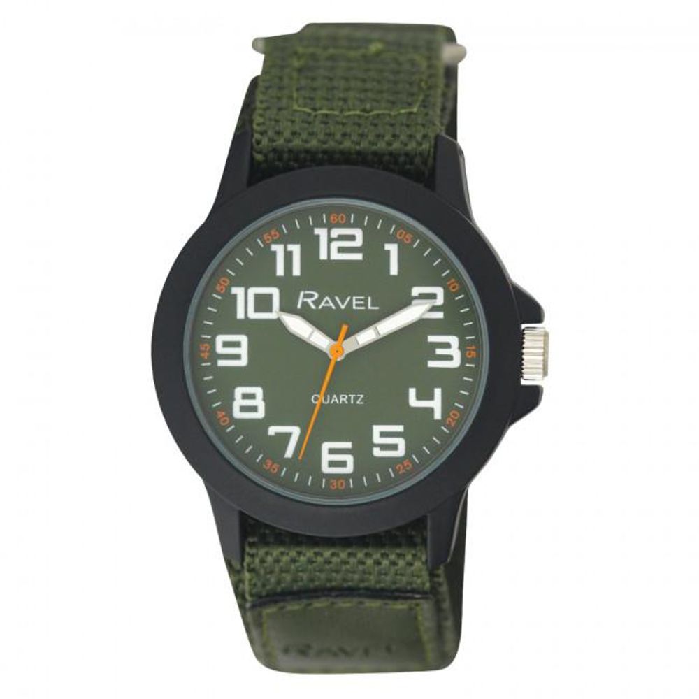 Ravel Men Sports Case Green Arabic Dial Green Velcro Strap Watch R1601.65.66