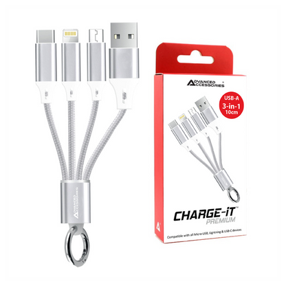 AA CHARGE-iT Premium 3in1 USB Cable - 8 Pin/USB-C/MicroUSB