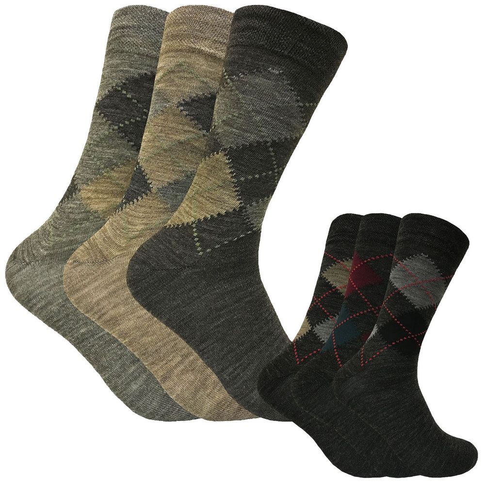 3 Pairs Mens Argyle Lambs Wool Socks