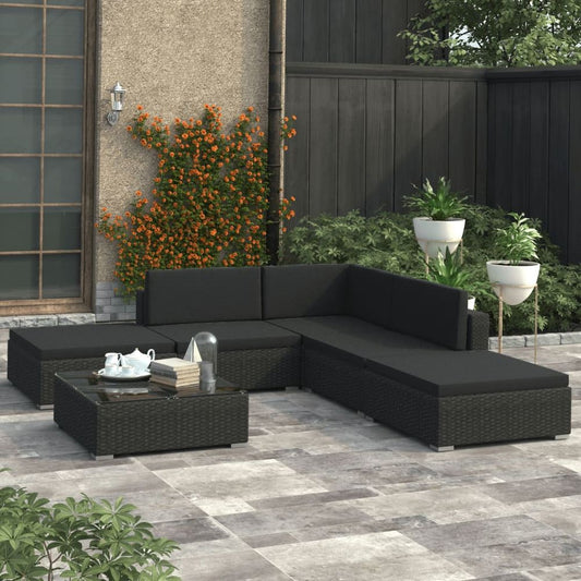 6 Piece Garden Lounge Set with Cushions Poly Rattan Black