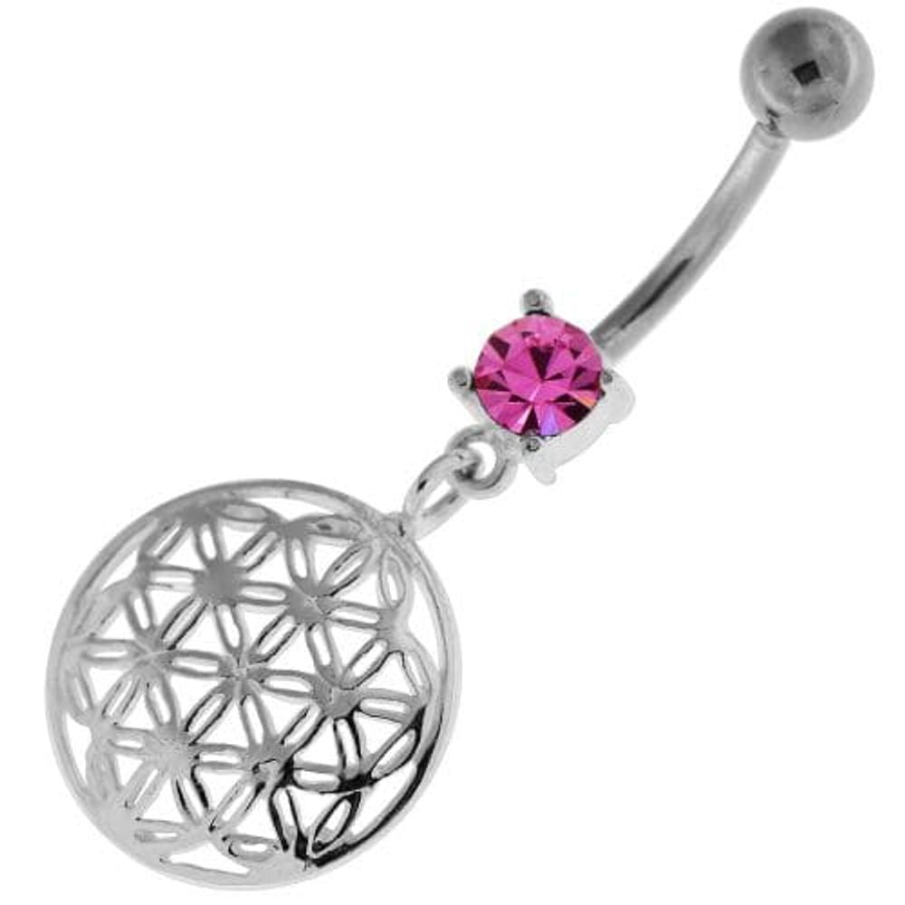 Dangling Flower of Life Navel Belly Button Bar