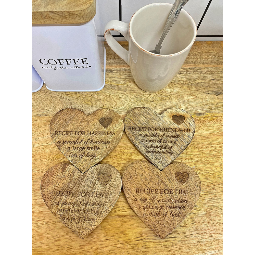 Set of 4 Wooden Heart Shaped Coasters