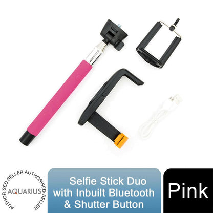 Aquarius Bluetooth Built-In Remote Camera Controls Expandable Selfie Stick, Pink