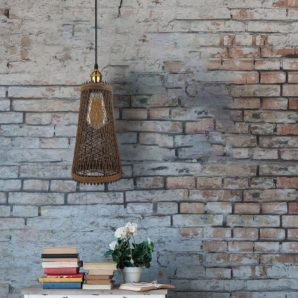 Natural Rattan Wicker Vintage Industrial Style Single Ceiling Pendant Light Shade