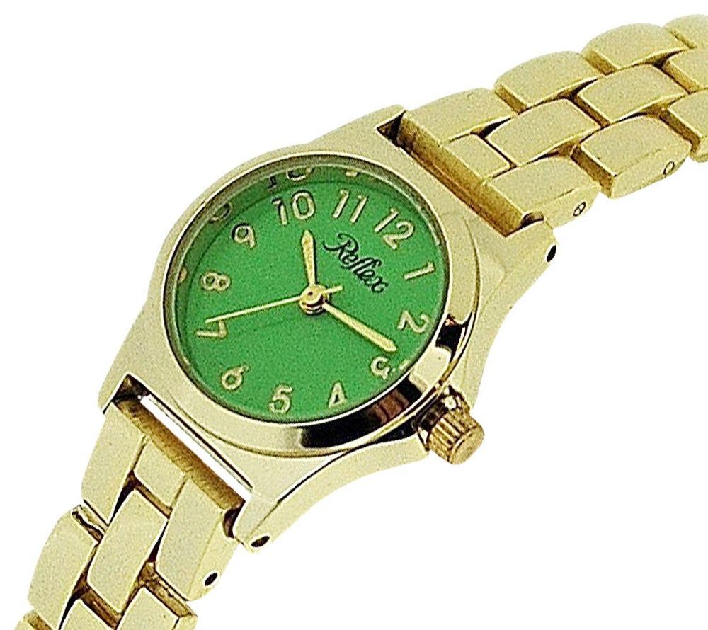 Reflex Ladies Metal Analogue Green Dial & Yellow Tone Metal Bracelet Strap Watch LB106