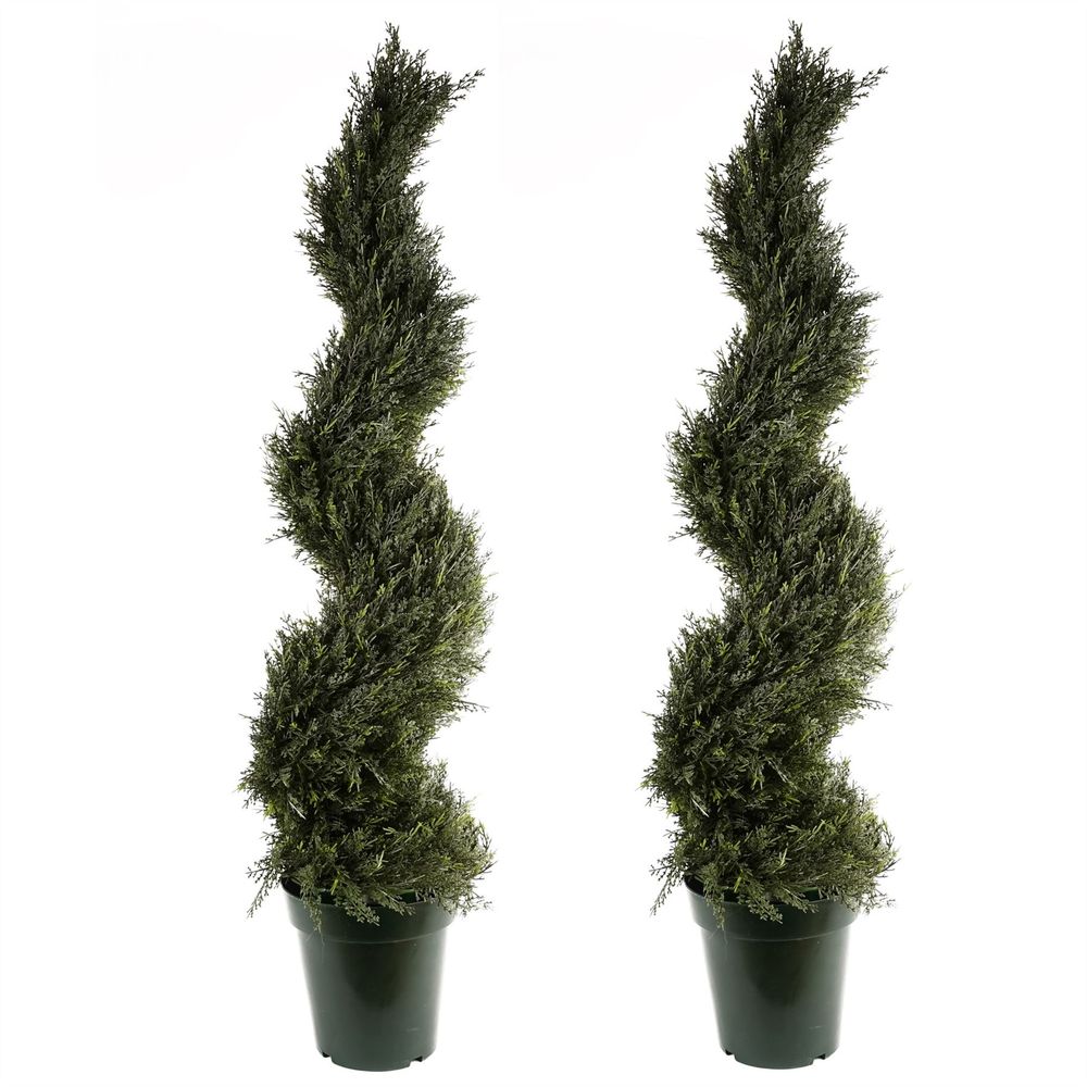 120cm Pair of UV Resistant Cypress Spiral Tree - 1848 Leaves