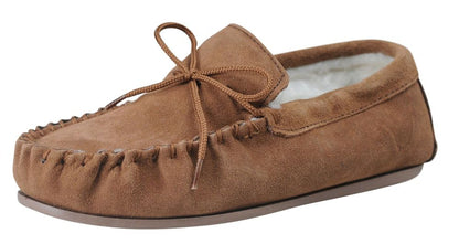 Nordvek Mens Sheepskin Suede Moccasin Slippers With Rubber Sole - 422-100