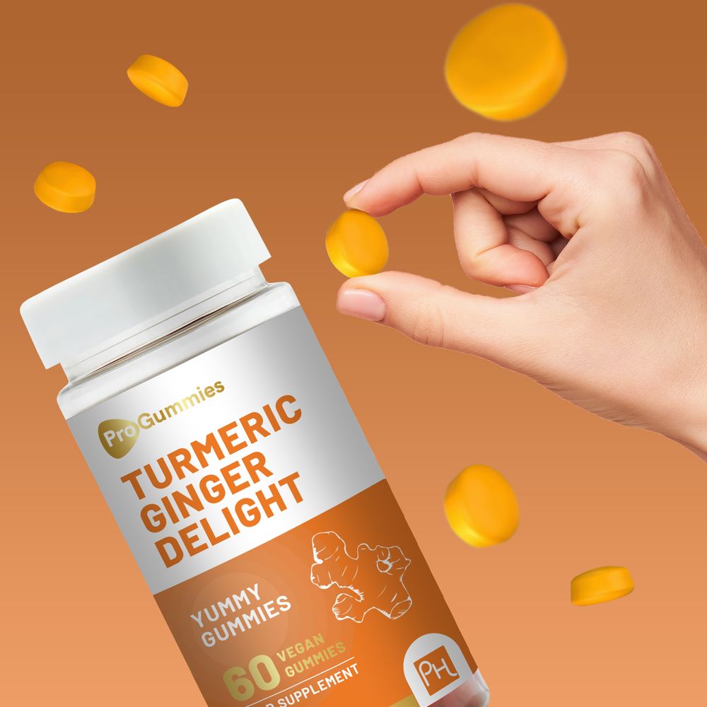 Turmeric and Ginger Gummies | 60 Vegan Pro Gummies | Natural Peach Flavour