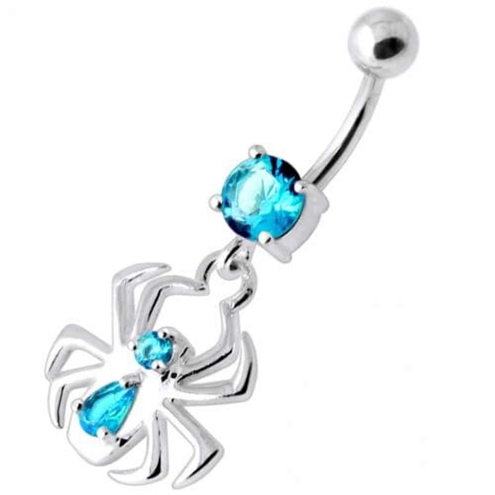 Dangling Spider Silver Navel Belly Bar