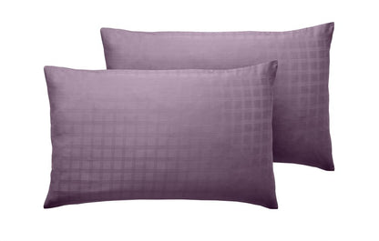 400TC - 100% Cotton Satin Stripe Check Pillowcase Pair Purple