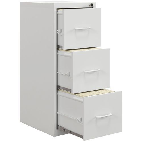 HOMCOM 3 Drawer Filing Cabinet Steel File Cabinet for A4 Letter Size White