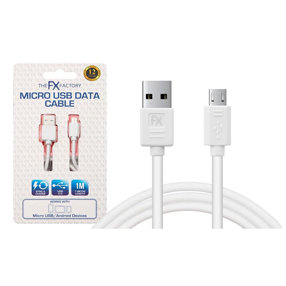 FX Powabud USB Data Cable For Micro USB Devices - White