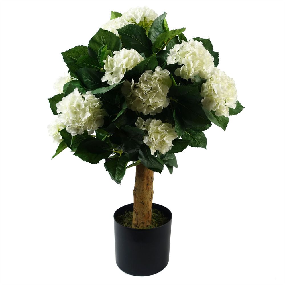 75cm Artificial White Bush Hydrangea Plant Potted