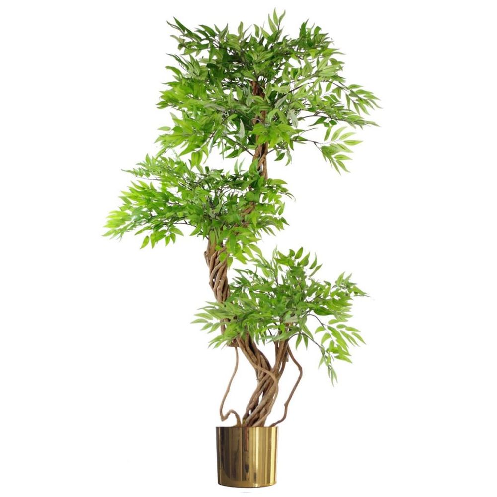 140cm Leaf Realistic Artificial Japanese Fruticosa Ficus Tree, Green Gold