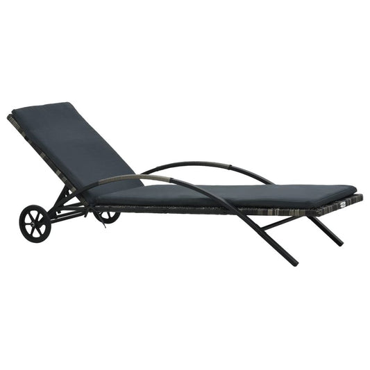 Sun Lounger with Cushion & Wheels Poly Rattan Anthracite