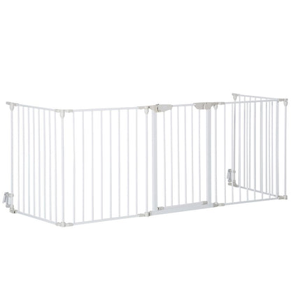 Pet Gate 5-Panel Dog Playpen for Indoor Stair Barrier W/ Walk Through Door White