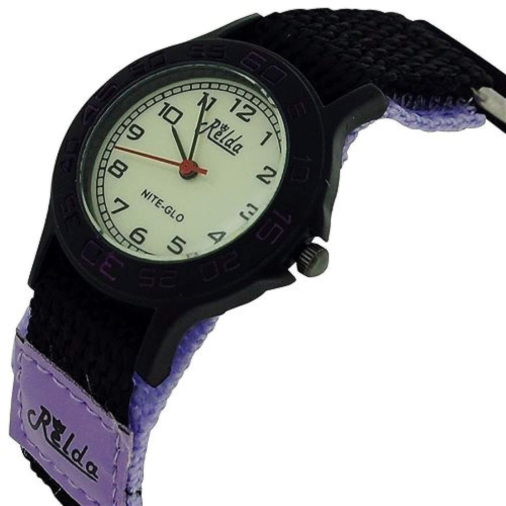 Relda Children's Analogue Nite-Glo Quartz Luminous Dial Purple & Black Velcro Girls Watch REL58