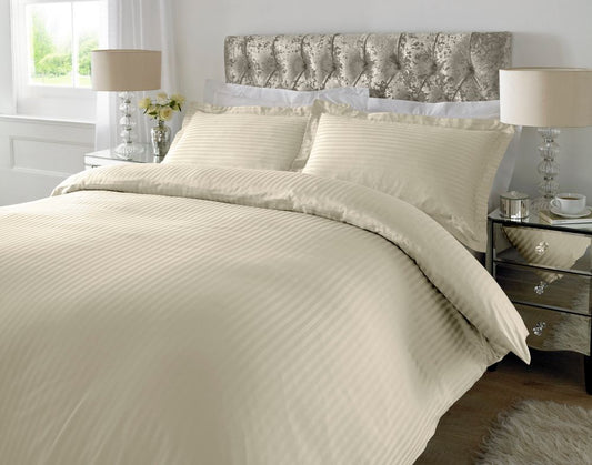 300 TC - 100% Cotton Sateen Stripe Duvet Cover Set Ivory