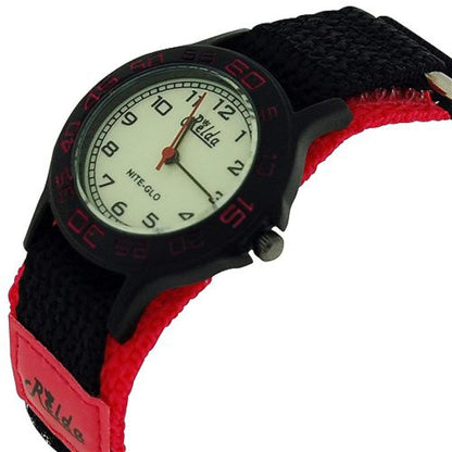 Relda Children's Analogue Nite-Glo Quartz Luminous Dial Pink & Black Velcro Strap Girls Watch REL56