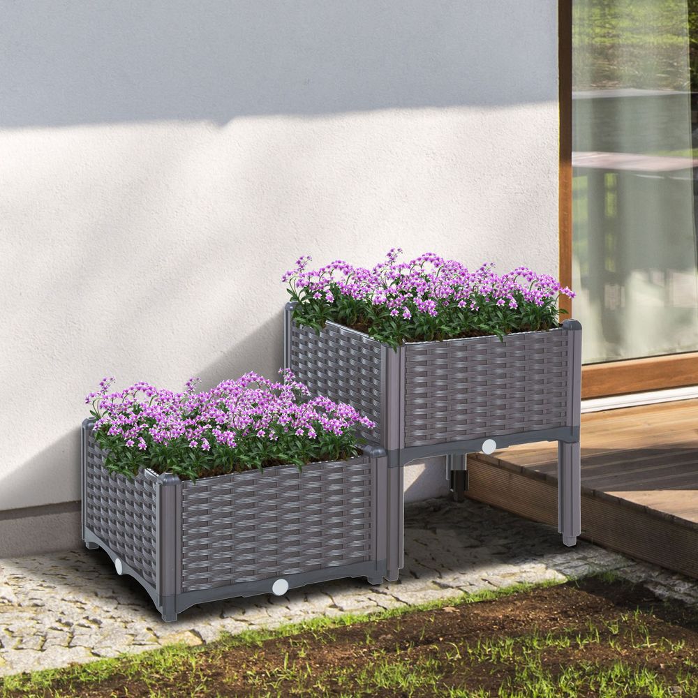 PP Set Of 2 Raised Outdoor Garden Planter Box