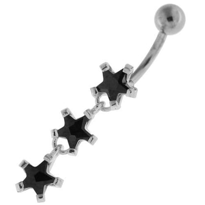 Dangling Tri Stars Sterling Silver Navel Belly Button Bar