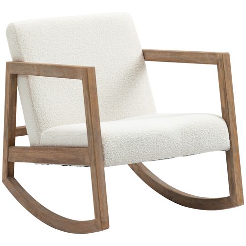 HOMCOM Rocking Chair Upholstered Armchair Wooden Accent Chair Cream