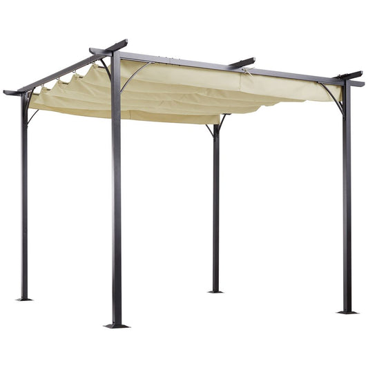 3x3m Outdoor Pergola Metal Gazebo Porch Awning Retractable Canopy Outsunny