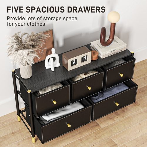 HOMCOM Fabric Chest of Drawers with PU Leather Surface, for Bedroom