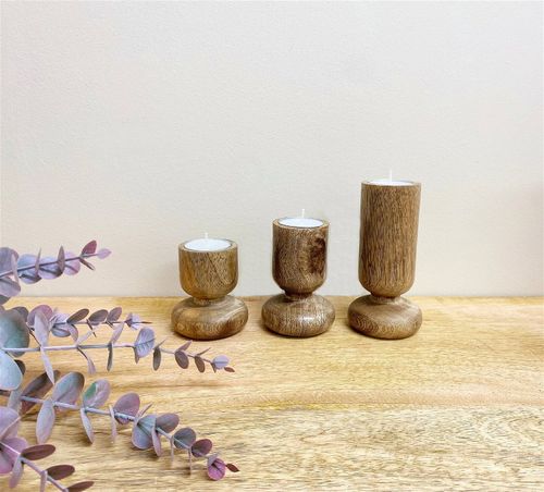 Set of Three Wooden Candlestick or Tea Light Holders