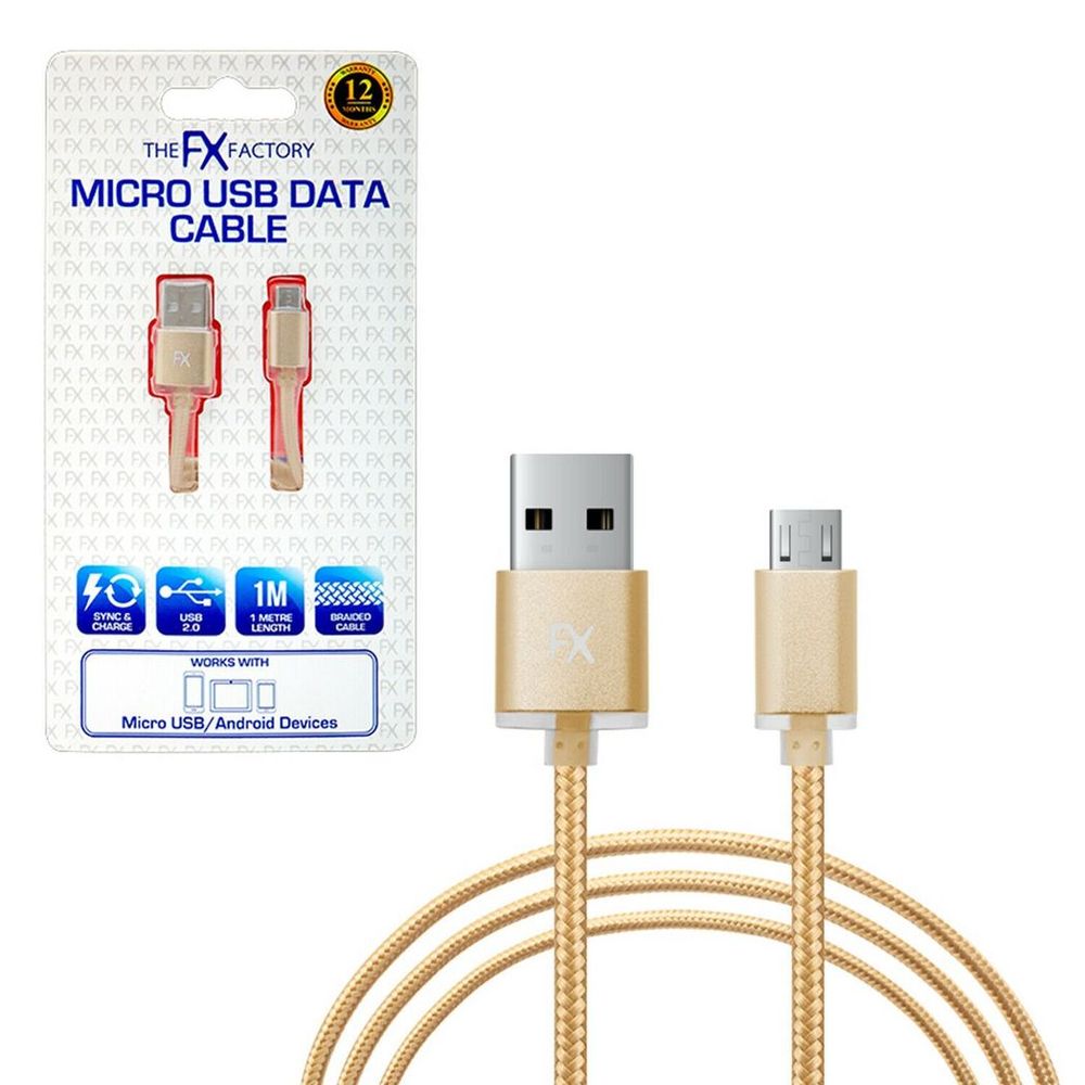 Fx Braided Micro USB Data Cable, Gold, Rose Gold, Space Grey, Silver[Gold]