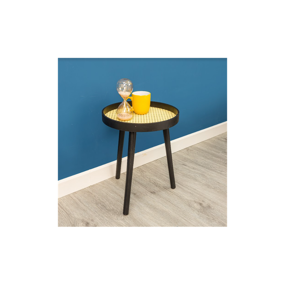 Cane Black Round Side Table - SLENDER