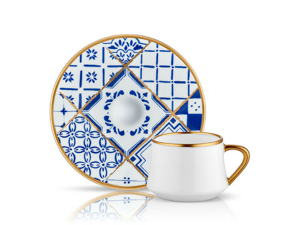 Sufi Blue Blanc Coffee Cup and Saucer - Nikea - 90 cc