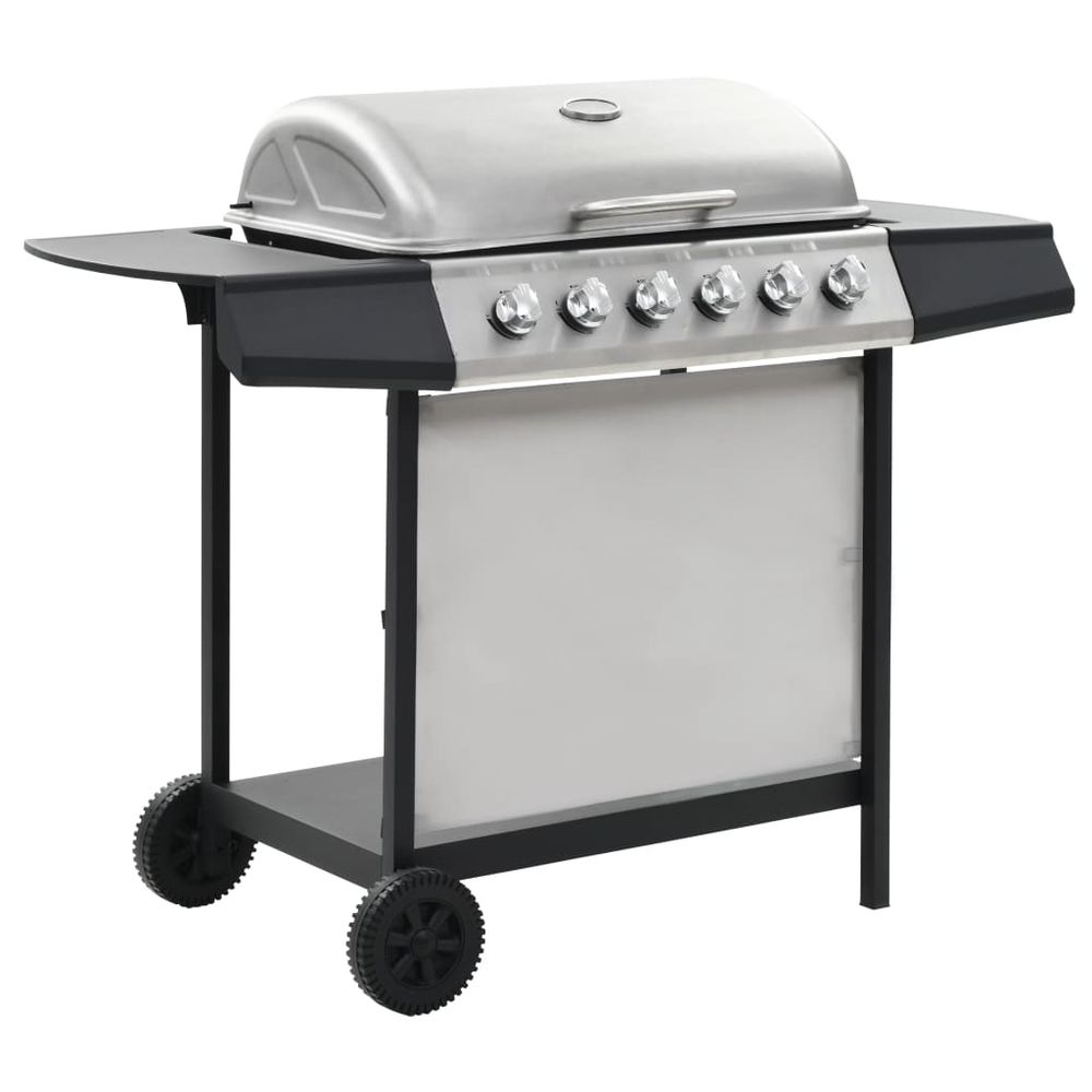 Gas BBQ Grill with 6 Cooking Zones Stainless Steel Silver