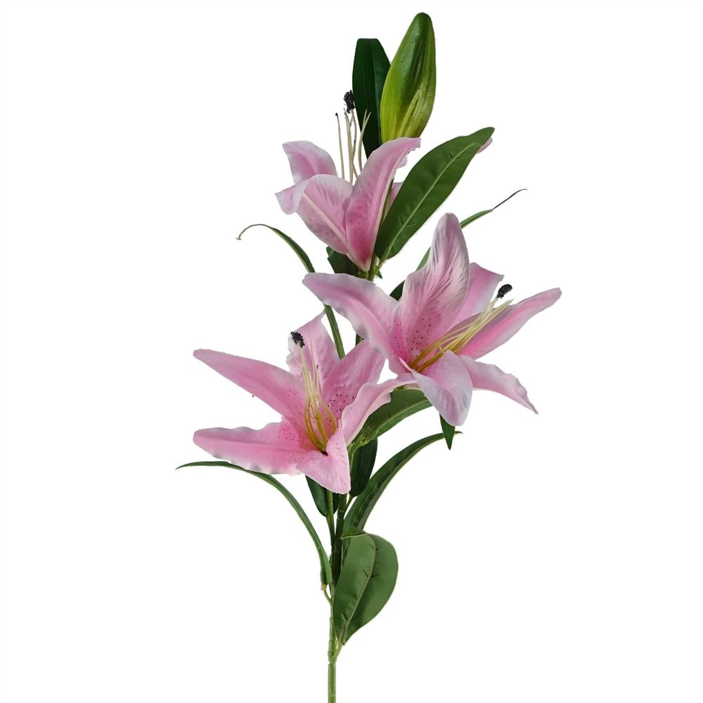 Pack of 6 x 100cm Large Pink Lily Stem - 18 Flowers