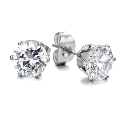 Cubic Zirconia Stud Earring 6mm - Hypoallergenic