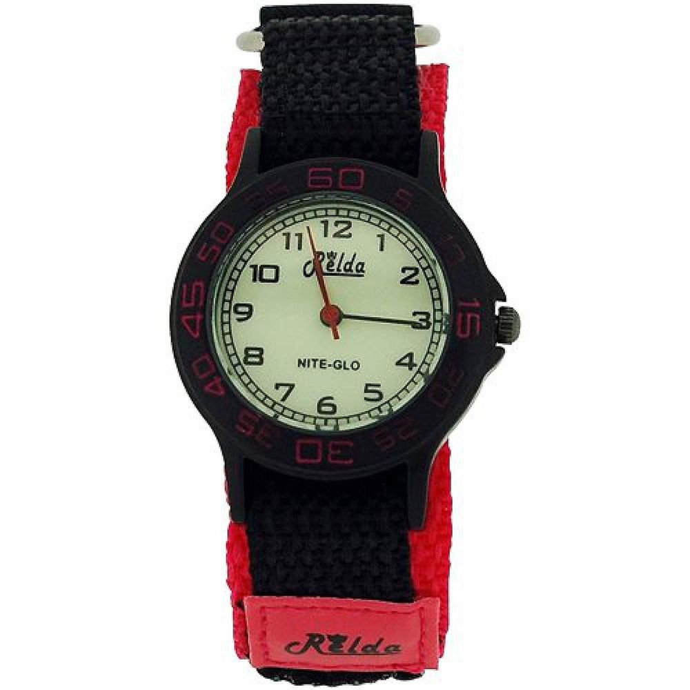 Relda Children's Analogue Nite-Glo Quartz Luminous Dial Pink & Black Velcro Strap Girls Watch REL56