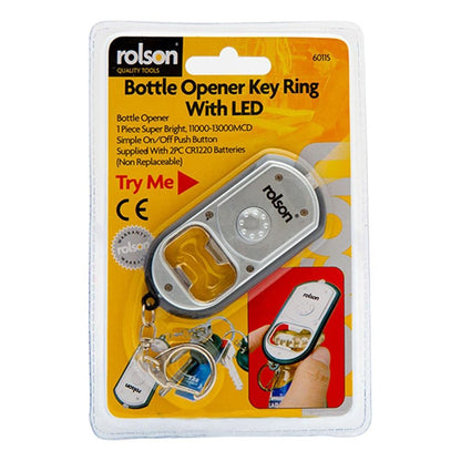 Rolson Bottle Opener Key Ring with One Super Bright LED And On / Off Button