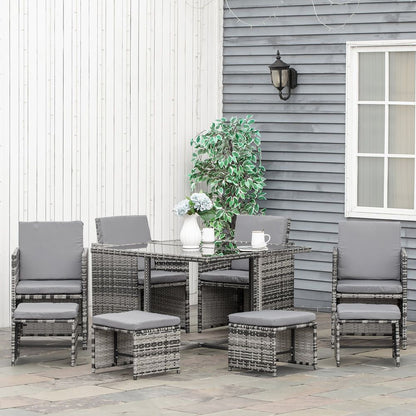 9PC Rattan Garden Furniture Outdoor Patio Dining Table Set Wicker 8 Seater Stool