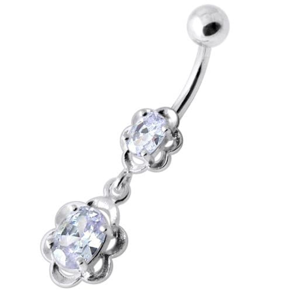 Dangling Single Jeweled Flower Navel Belly Bar