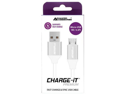 Advanced Accessories CHARGE-IT Premium Micro USB Cable Supports Fast Charge - 1 Metre - White