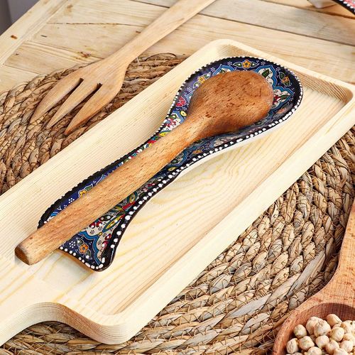 Ceramic Spoon Rest Flower Navy Black 24cm