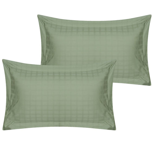 400TC - 100% Cotton Satin Stripe Check Pillowcase Pair Green