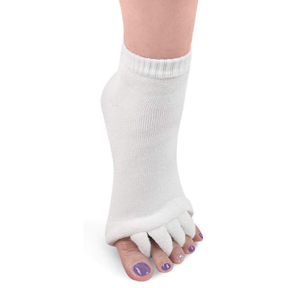 Pair of Foot Alignment Socks Designed to Relieve Foot Pain, White