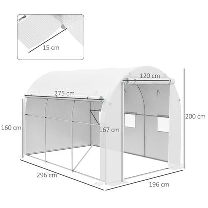 Outsunny Polytunnel Greenhouse with PE Cover, Galvanised Steel Frame, White