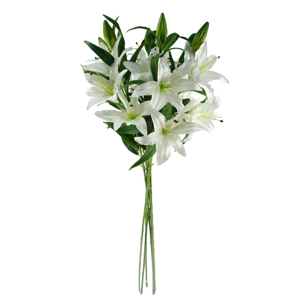 Pack of 6 x 100cm Large White Lily Stem - 18 Flowers